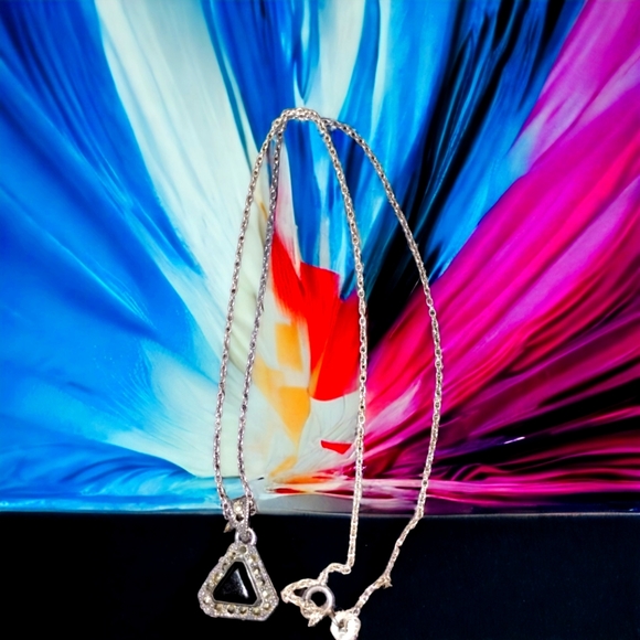 Gorgeous mid-century sterling silver and black onyx necklace with diamond chips - Picture 1 of 1